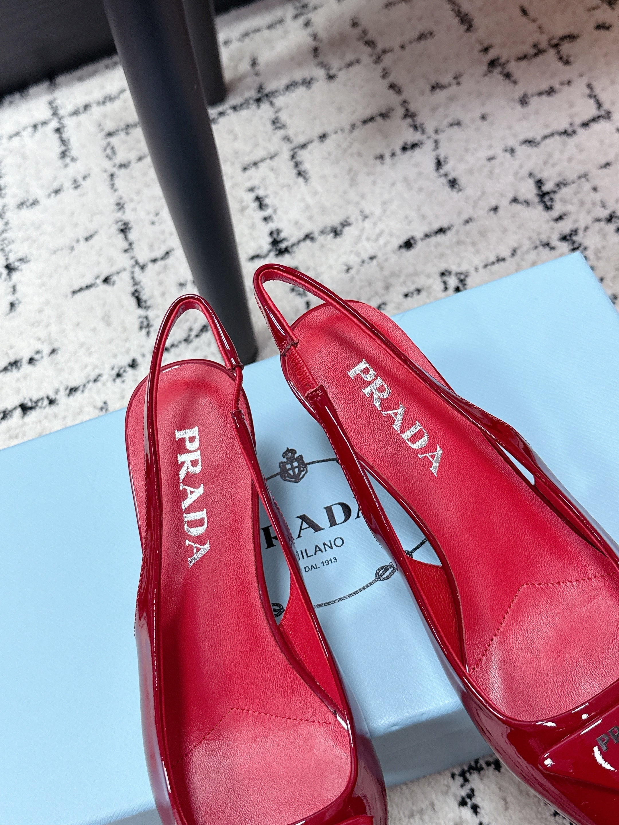 PRADA 26S SLINGBACK PUMPS 60MM IN DARK RED PATENT CALFSKIN