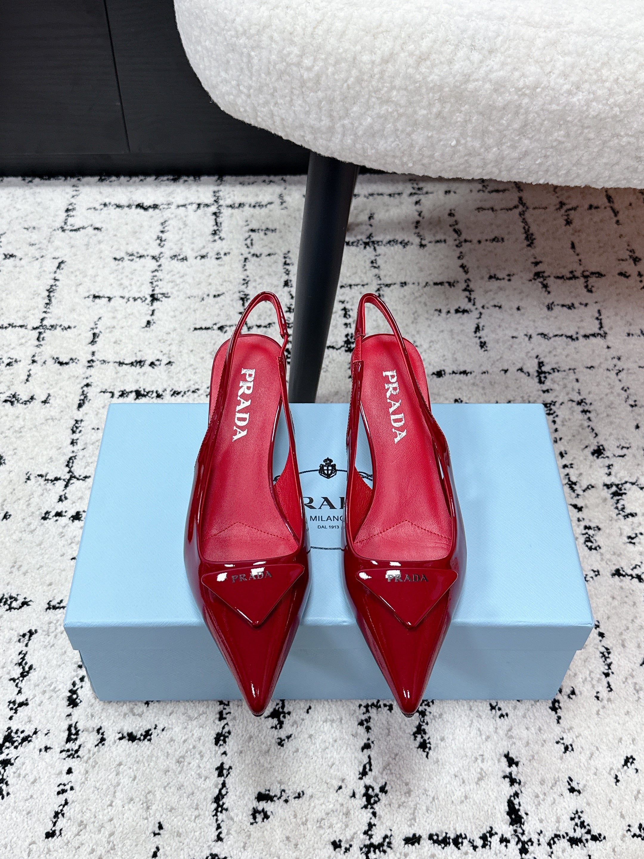 PRADA 26S SLINGBACK PUMPS 60MM IN DARK RED PATENT CALFSKIN