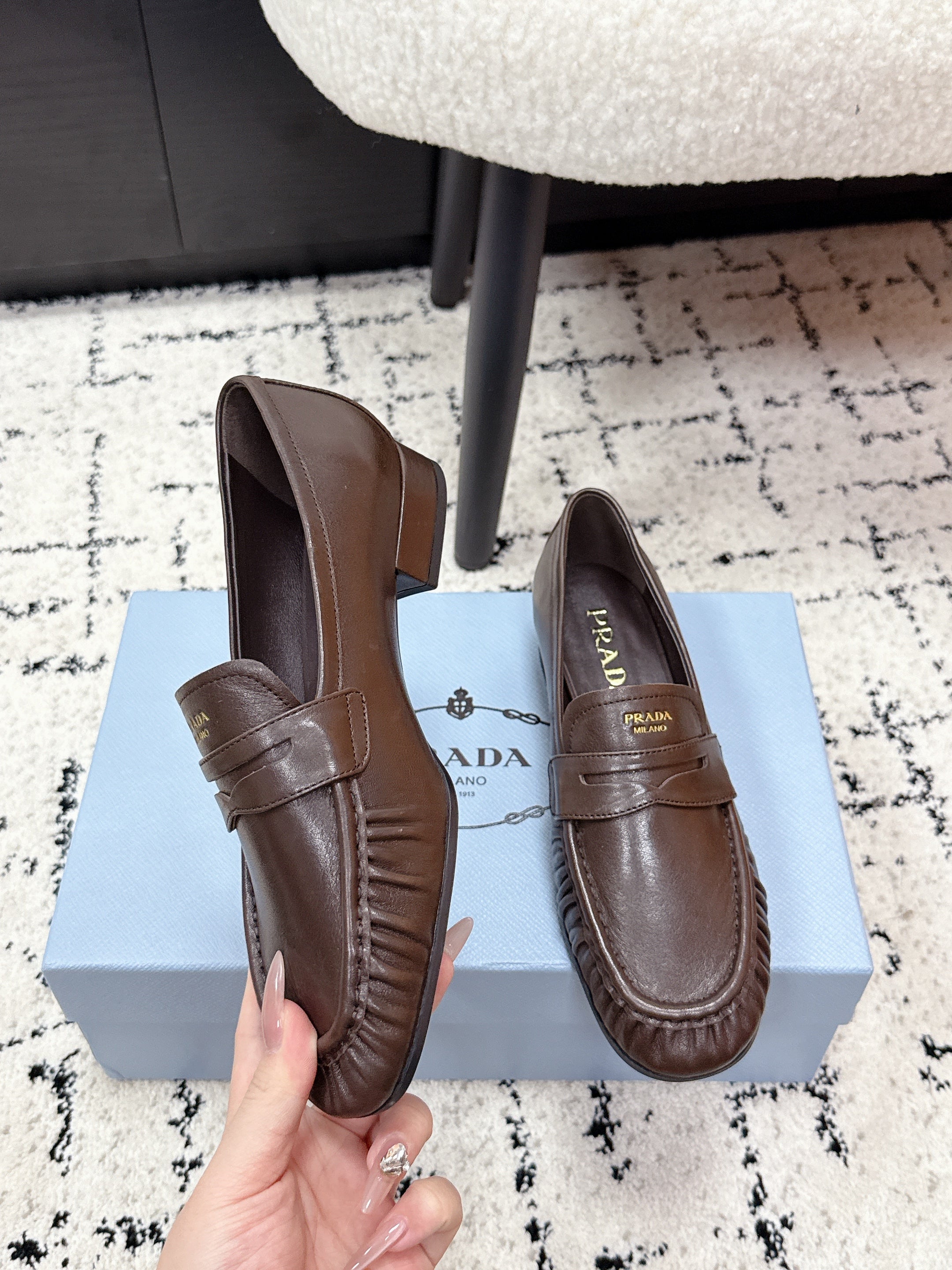 PRADA 26S LOAFERS 25MM IN DARK BROWN CALFSKIN