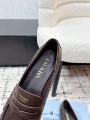 PRADA 26S LOAFERS 25MM IN DARK BROWN CALFSKIN