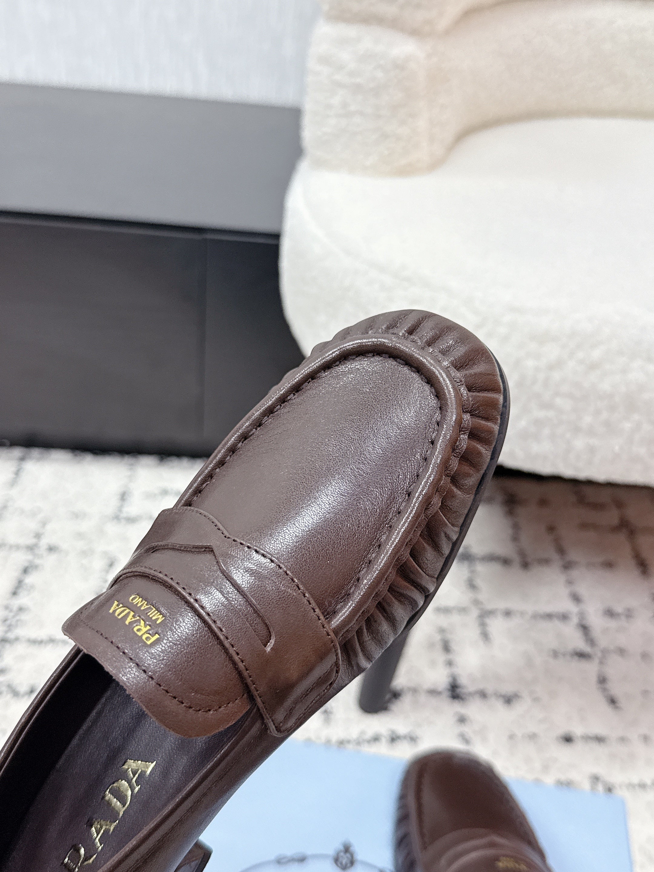 PRADA 26S LOAFERS 25MM IN DARK BROWN CALFSKIN