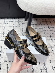 CHLOÉ 26S METAL STUD SHOES IN BLACK CALFSKIN