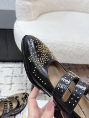 CHLOÉ 26S METAL STUD SHOES IN BLACK CALFSKIN