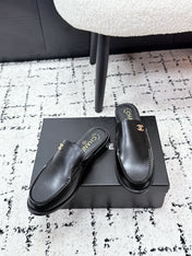 CHANEL 26S MULE LOAFERS IN BLACK SMOOTH CALFSKIN WITH CC LOGO