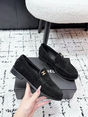CHANEL 26S LOAFERS IN BLACK SUEDE WITH CC LOGO