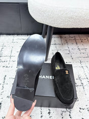 CHANEL 26S LOAFERS IN BLACK SUEDE WITH CC LOGO