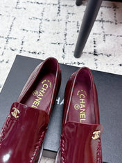 CHANEL 26S LOAFERS IN BURGUNDY RED PATENT CALFSKIN WITH CC LOGO