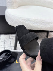 ALAIA 26S DOUBLE STRAP WEDGE SANDALS 70 MM IN BLACK SUEDE