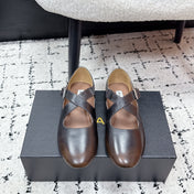 ALAIA 26S CROSS-STRAP BALLET FLATS IN DARK BROWN LAMBSKIN