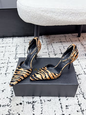 ALAIA 26S POINTED-TOE HEELS 90 MM IN TIGER PRINT PONY HAIR