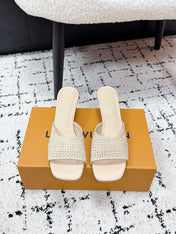 LV 26S 6 AM MULE 55MM IN BEIGE EMBROIDERED FABRIC