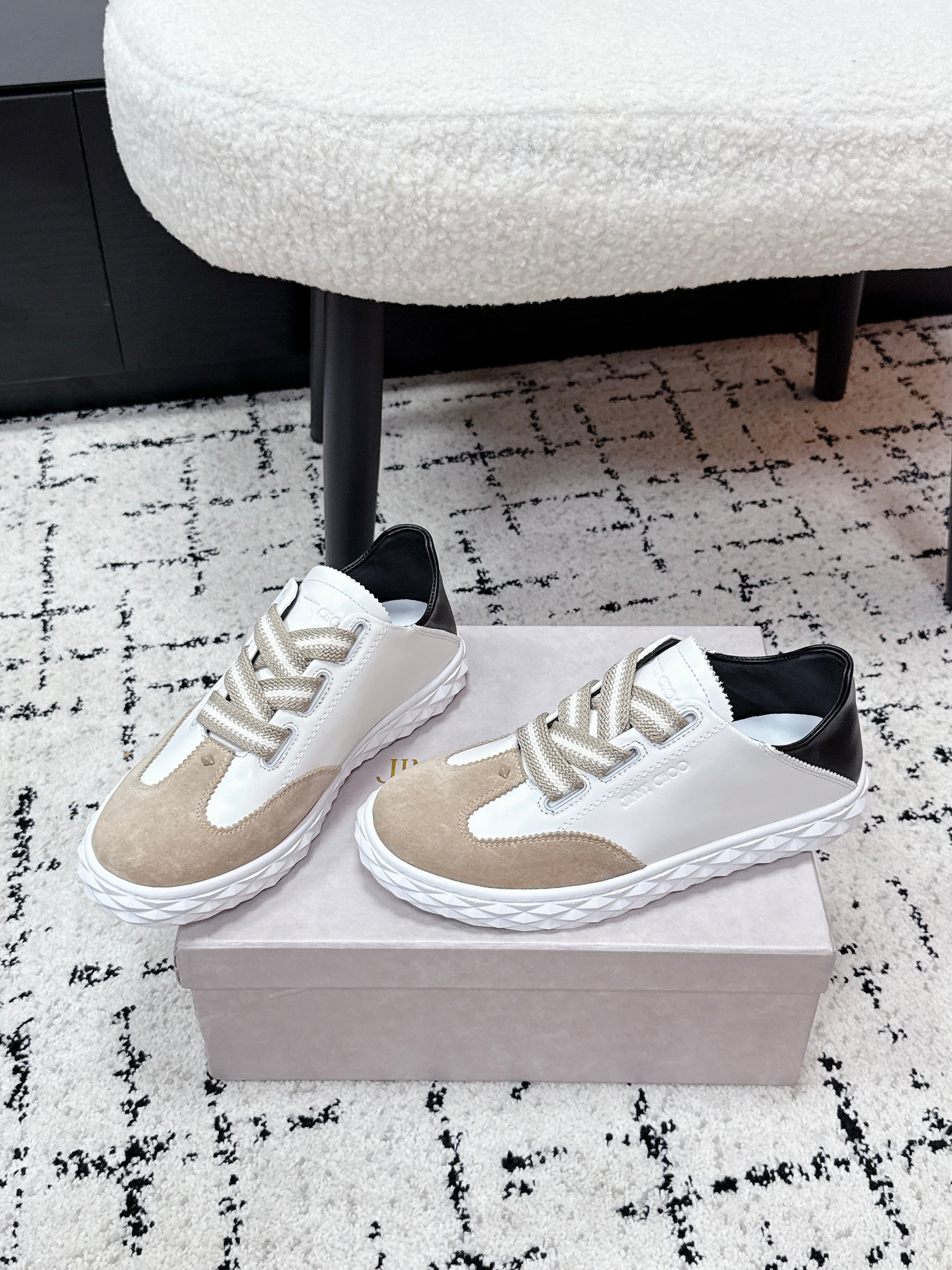 JIMMY CHOO 26S SNEAKERS IN BEIGE SUEDE AND WHITE CALFSKIN