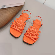 LOEWE 26S SQUARE TOE SANDALS IN ORANGE CALFSKIN LOGO
