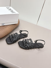 LOEWE 26S SQUARE TOE SANDALS IN BLACK CALFSKIN LOGO