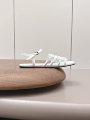 LOEWE 26S SQUARE TOE SANDALS IN WHITE CALFSKIN LOGO