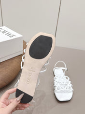 LOEWE 26S SQUARE TOE SANDALS IN WHITE CALFSKIN LOGO