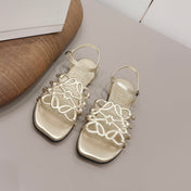 LOEWE 26S SQUARE TOE SANDALS IN GOLD CALFSKIN LOGO