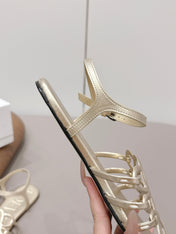 LOEWE 26S SQUARE TOE SANDALS IN GOLD CALFSKIN LOGO