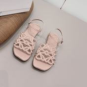 LOEWE 26S SQUARE TOE SANDALS IN PINK CALFSKIN LOGO