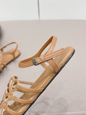 LOEWE 26S SQUARE TOE SANDALS IN LIGHT BROWN CALFSKIN LOGO