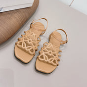 LOEWE 26S SQUARE TOE SANDALS IN LIGHT BROWN CALFSKIN LOGO