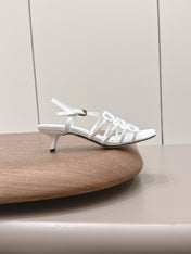LOEWE 26S SQUARE TOE HEEL SANDALS 50MM IN WHITE CALFSKIN LOGO