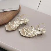 LOEWE 26S SQUARE TOE HEEL SANDALS 50MM IN GOLD CALFSKIN LOGO