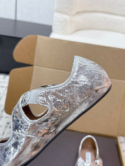 ALAIA 26S CROSS-STRAP BALLET FLATS IN SILVER LAMBSKIN