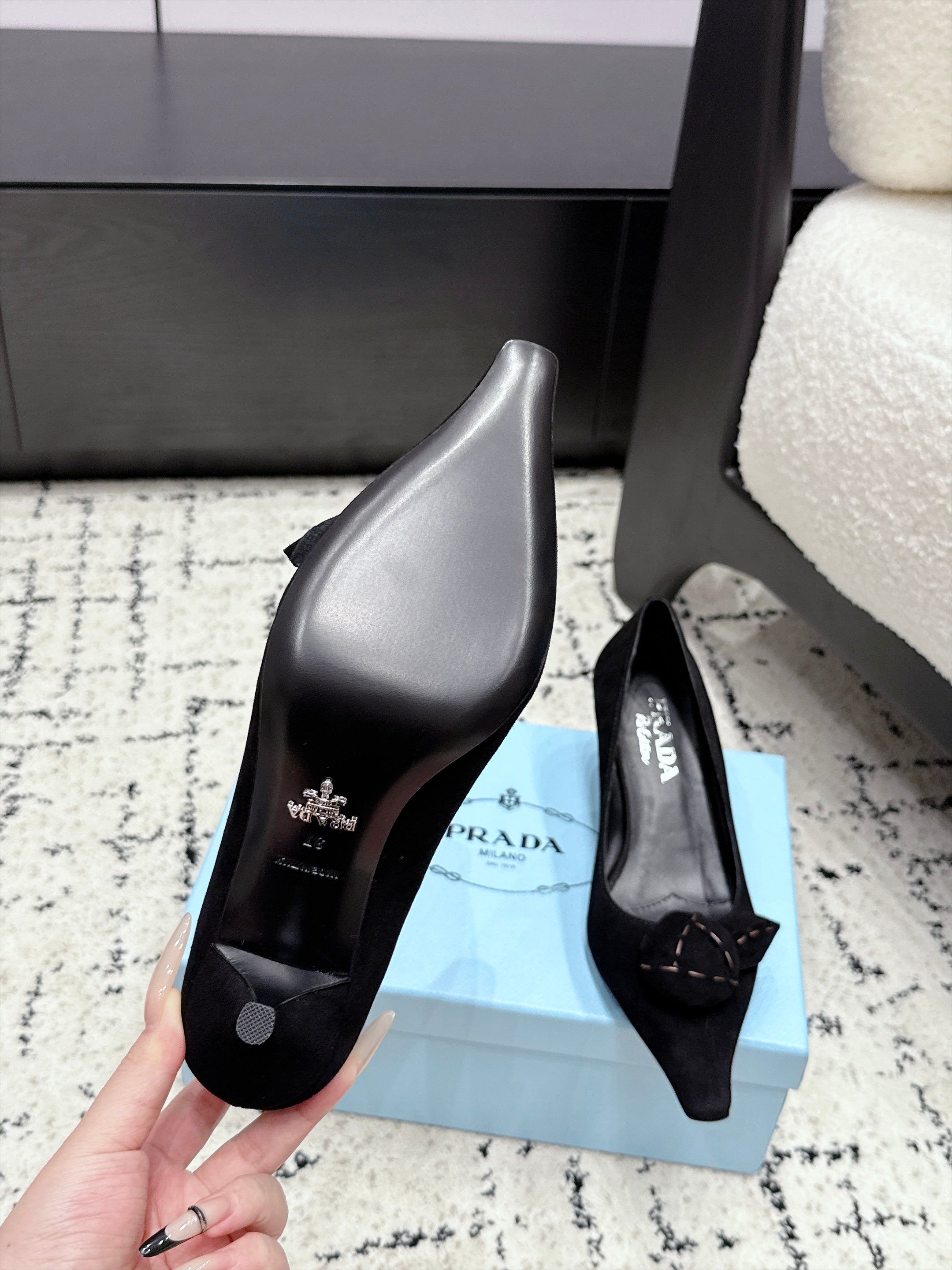 PRADA 26S HIGH HEELS 55 MM IN BLACK SUEDE