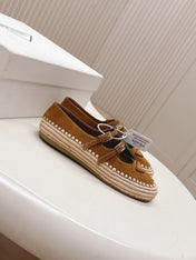 PRADA 26S MARY JANE ESPADRILLES SHOES IN CARAMEL BROWN SUEDE WITH LOGO