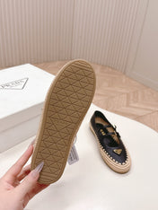 PRADA 26S MARY JANE ESPADRILLES SHOES IN BLACK CALFSKIN WITH LOGO