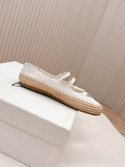 PRADA 26S MARY JANE ESPADRILLES SHOES IN WHITE CALFSKIN WITH LOGO