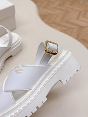 PRADA 25S CRISSCROSS SANDALS IN WHITE CALFSKIN