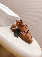PRADA 25S SANDALS IN LIGHT TAN CALFSKIN LOGO