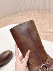 CHLOÉ 26S BOOTS 45 MM IN BROWN CALFSKIN