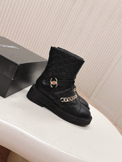 CHANEL ANKLE BOOTS 25S IN BLACK LAMBSKIN EMBOSSED LOGO WITH GOLD HARDWARE