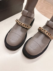CHANEL ANKLE BOOTS 25S IN SMOKY GRAY LAMBSKIN AND FABRIC WITH GOLD HARDWARE