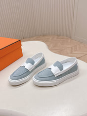HM 25S SLIP-ON IN BLUE DENIM AND WHITE LAMBSKIN