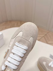 PRADA 26S PLATFORM SNEAKERS 50MM IN CREAM WHITE NYLON AND SUEDE
