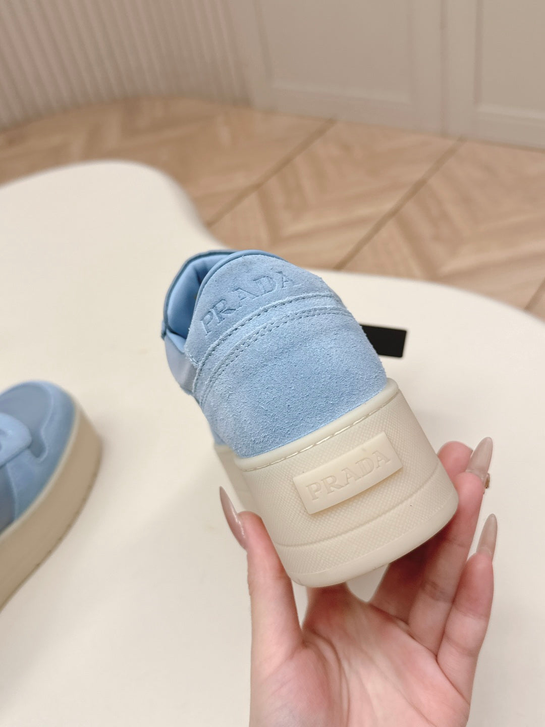 PRADA 26S PLATFORM SNEAKERS 50MM IN SKY BLUE SUEDE