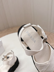 PRADA 26S CROSS STRAP CHUNKY SOLE SANDALS IN WHITE CANVAS