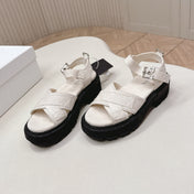 PRADA 26S CROSS STRAP CHUNKY SOLE SANDALS IN WHITE CANVAS