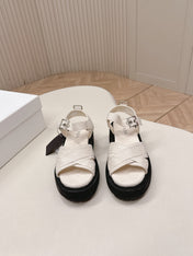 PRADA 26S CROSS STRAP CHUNKY SOLE SANDALS IN WHITE CANVAS