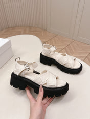 PRADA 26S CROSS STRAP CHUNKY SOLE SANDALS IN WHITE CANVAS
