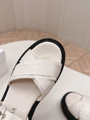 PRADA 26S CROSS STRAP CHUNKY SOLE SANDALS IN WHITE CANVAS