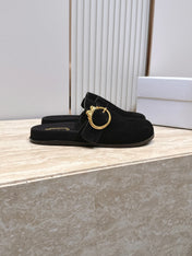 DIOR 26S BUCKLE MULE LOAFERS IN BLACK SUEDE GOLD HARDWARE