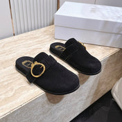 DIOR 26S BUCKLE MULE LOAFERS IN BLACK SUEDE GOLD HARDWARE
