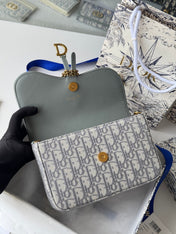DIOR 25S MEDIUM SADDLE POUCH WITH CHAIN 21 IN GRAY DIOR OBLIQUE JACQUARD CANVAS
