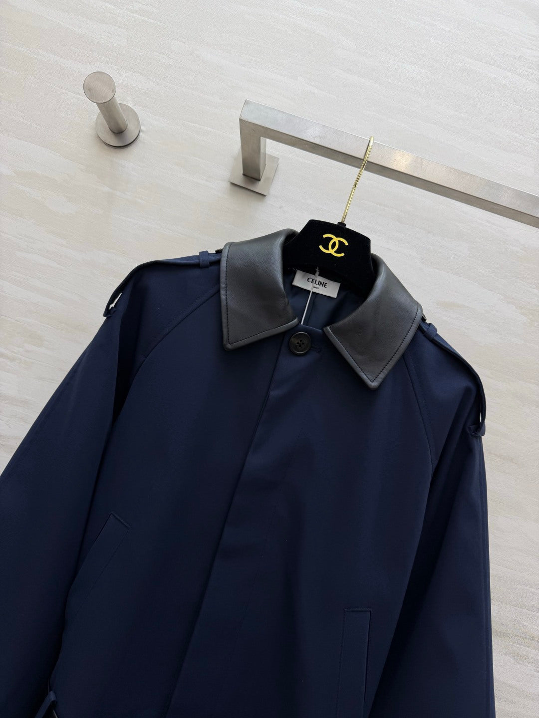 CELINE 26S LEATHER-COLLAR BELTED JACKET 626