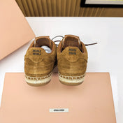 MIUMIU 26S LACE UP ESPADRILLE SNEAKERS IN CARAMEL BROWN SUEDE ROPE SOLE